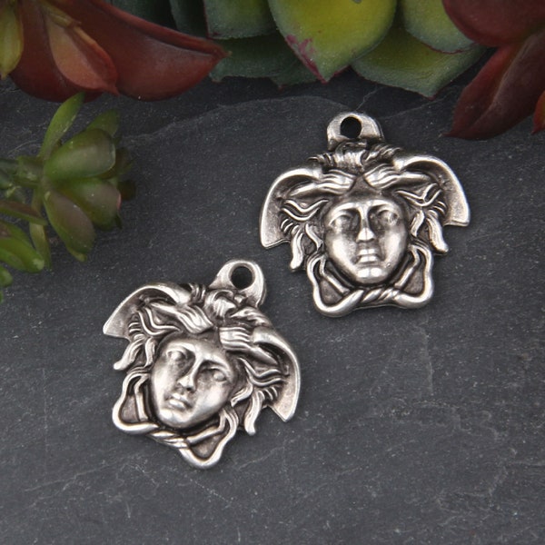 2 Medusa Pendant Charms, 1-sided Medusa Drop Charms, Medusa Pendant, Greek Medusa Head Charms, Gold / Silver Medusa Pendants