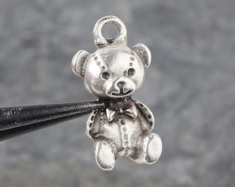 Bear Charm, Teddy Bear Pendant, Silver and Gold Bear Pendant, Bear Earrings, Polar Bear, Bear Jewelry, Bear Jewelry Supply, 2 pc