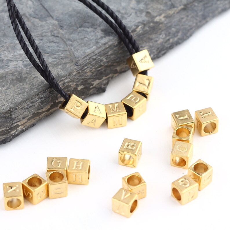 1 Gold Letter Bead Metal Alphabet Beads Cube Alphabet Bead Etsy