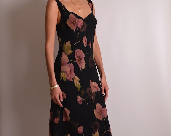 Vintage Silk Floral Midi Dress (S-L)