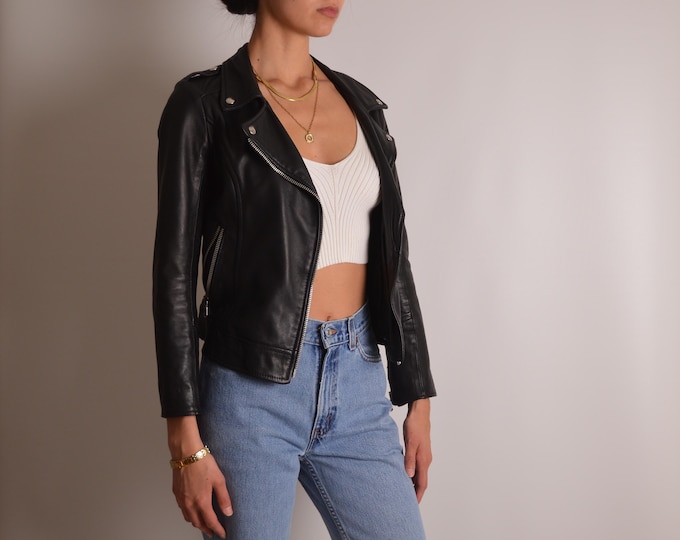 Vintage Soft Leather Moto Jacket (XS)