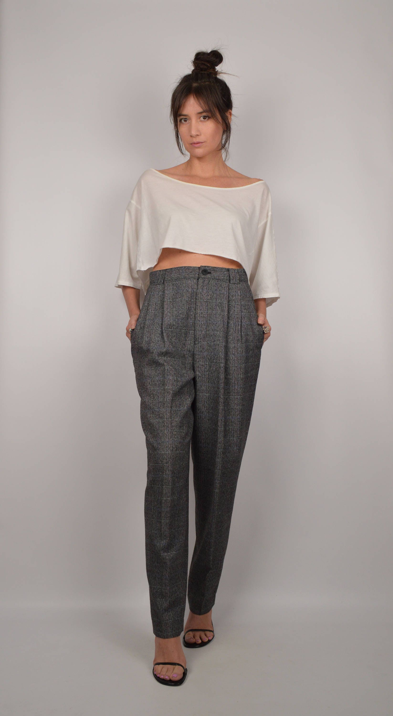 Vintage High Waist Tweed Trouser Pants