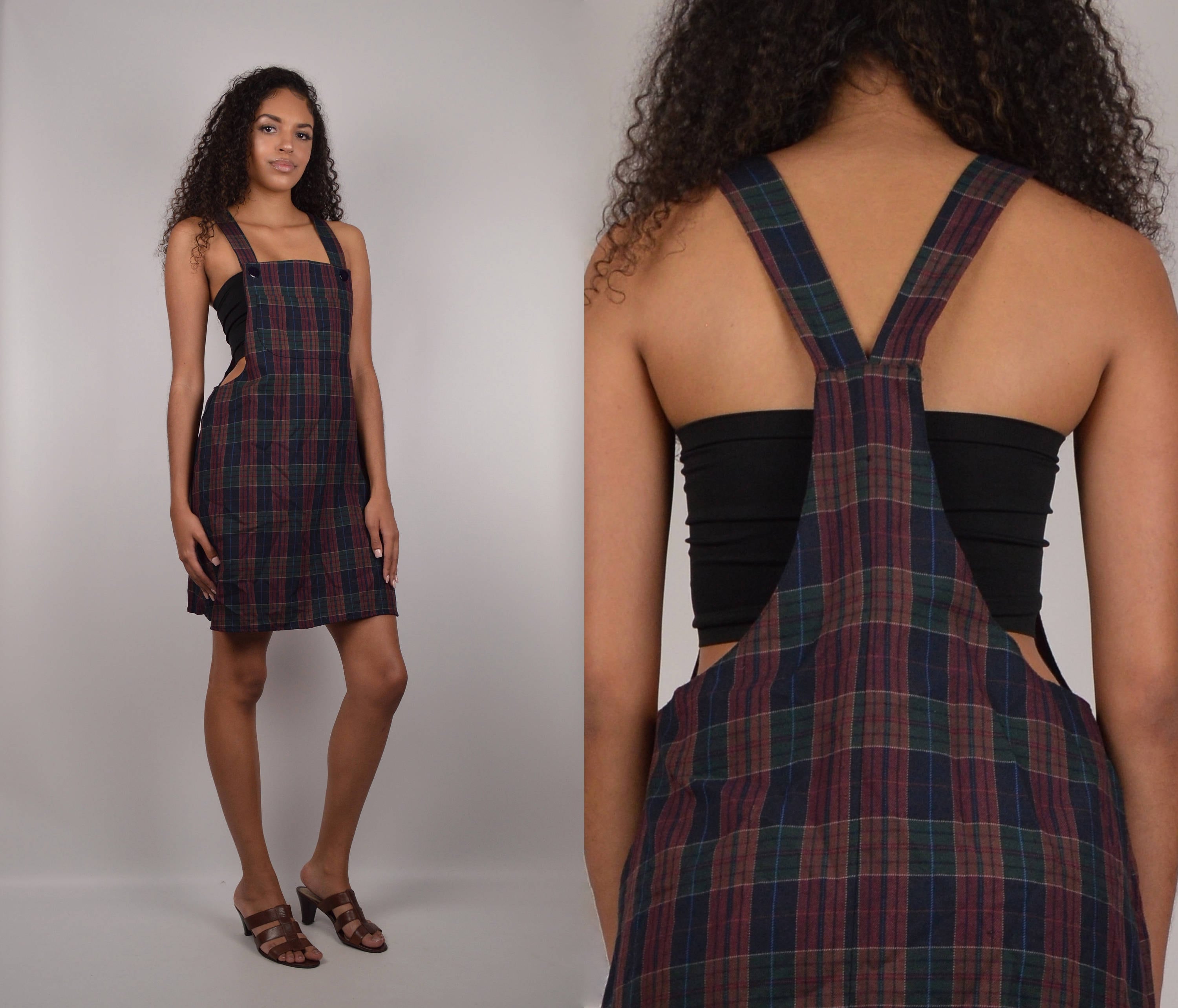 Pinafore dress plaid hot sale