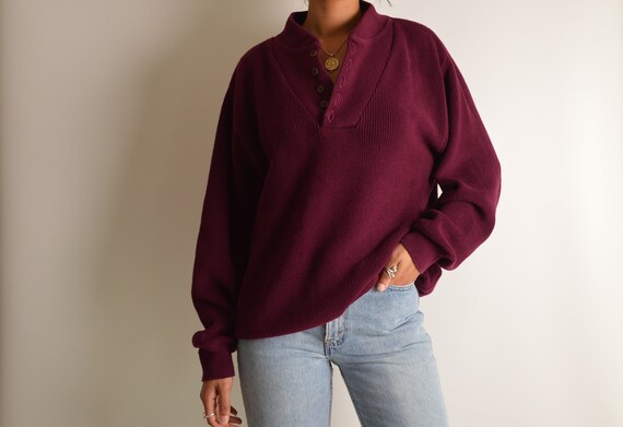 Burgundy Cotton Henley Sweater (M-XL) - image 1