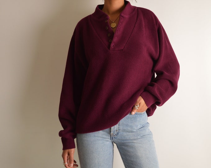 Burgundy Cotton Henley Sweater (M-XL)