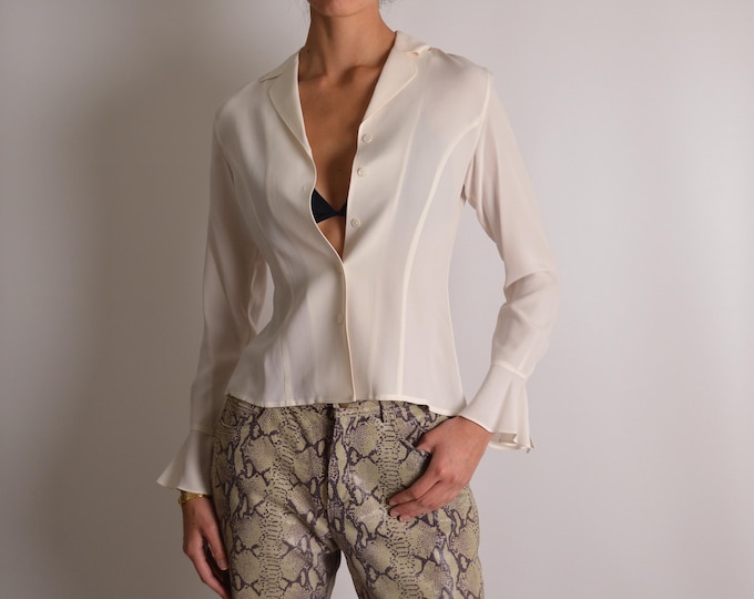 Vintage Cream Silk Blouse (XS/S)
