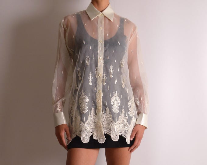 Sheer Organza Embroidered Blouse (S-M)