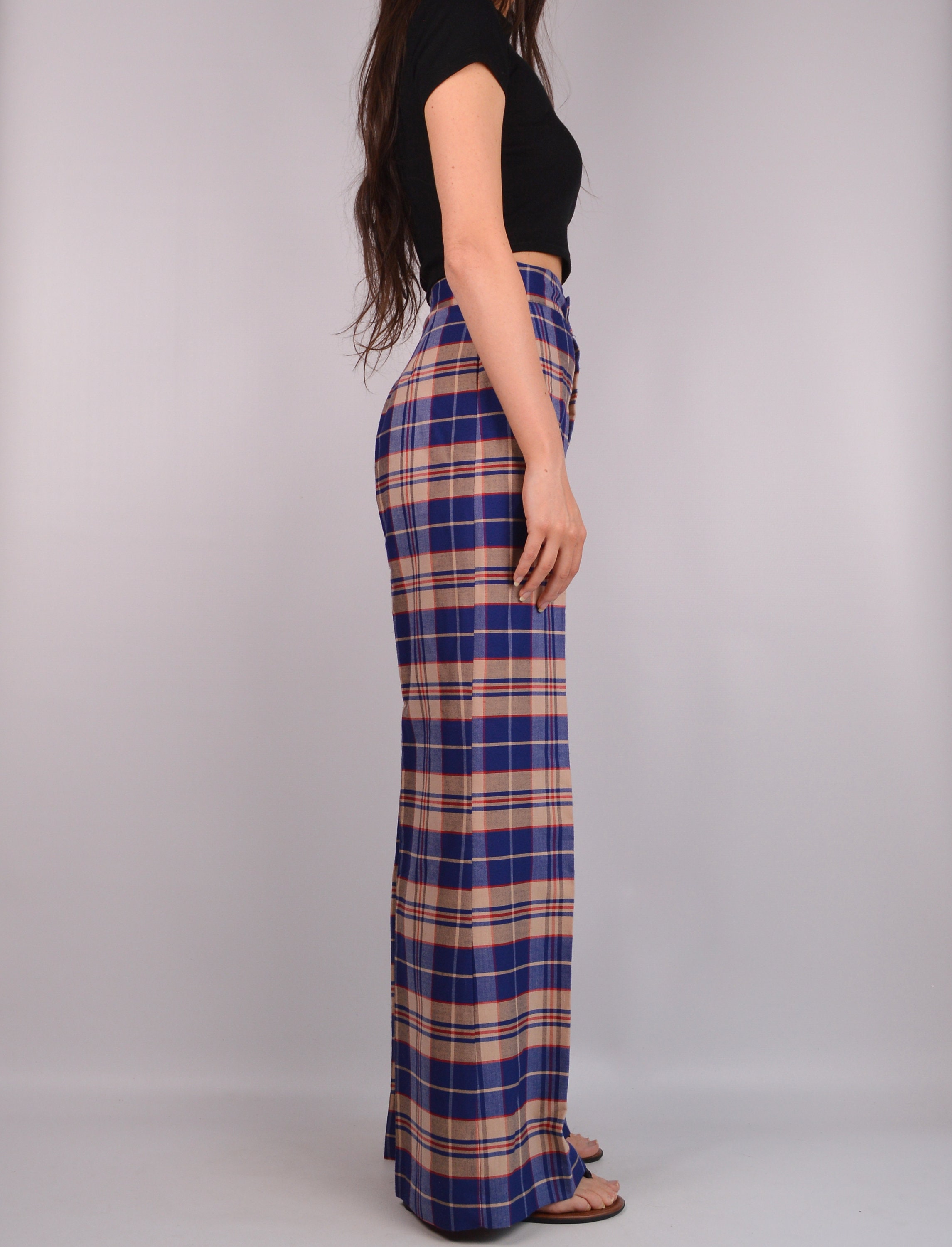 plaid flare leg pants