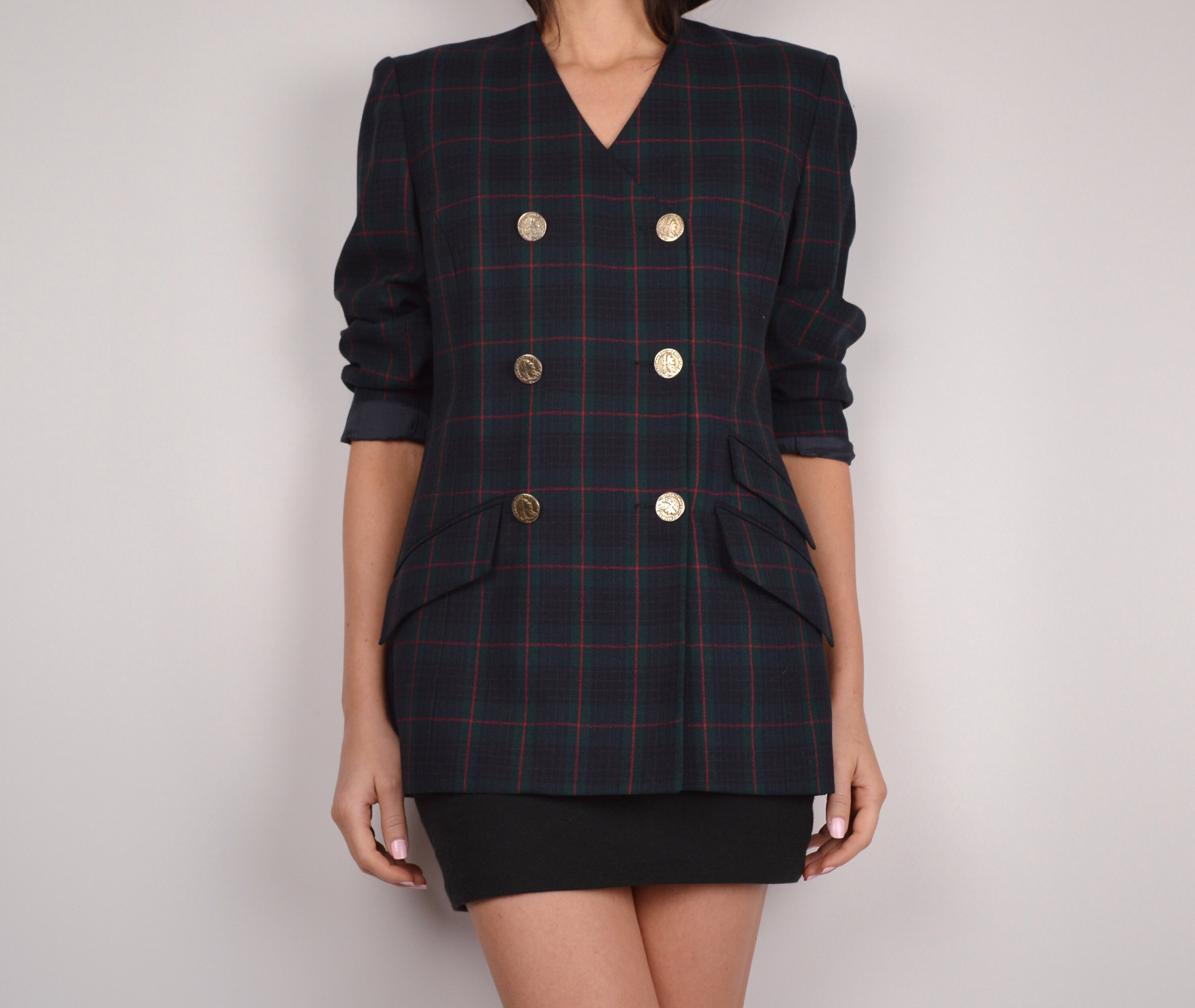 Plaid Double Breasted Blazer