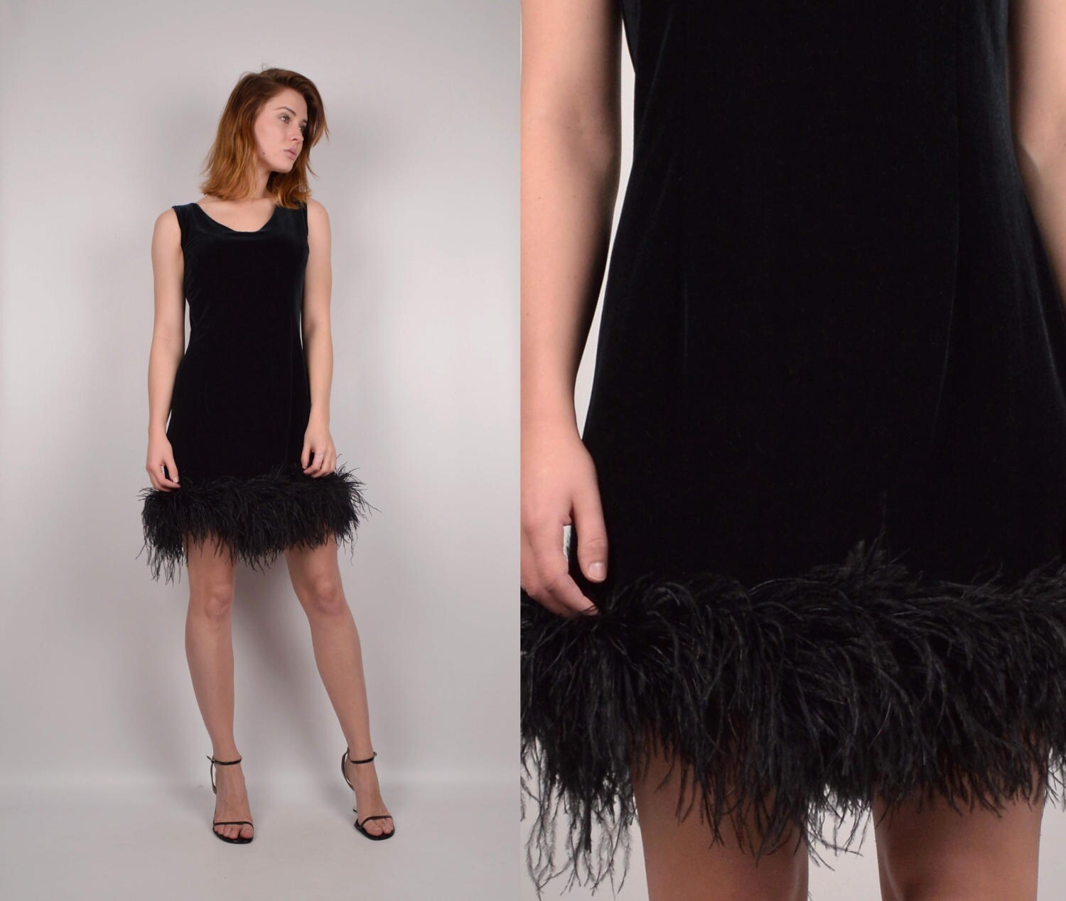 feather hem cocktail dress