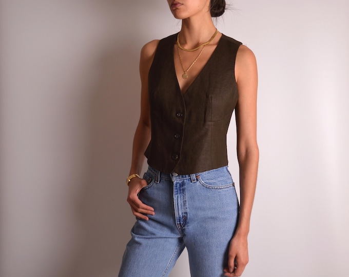 Vintage Coffee Linen Vest Top (S)