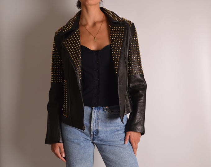 Vintage Studded Leather Jacket (S-M)
