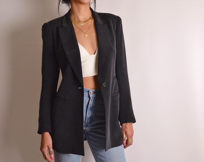 Vintage Charcoal Silk Skirt Suit (S-M)