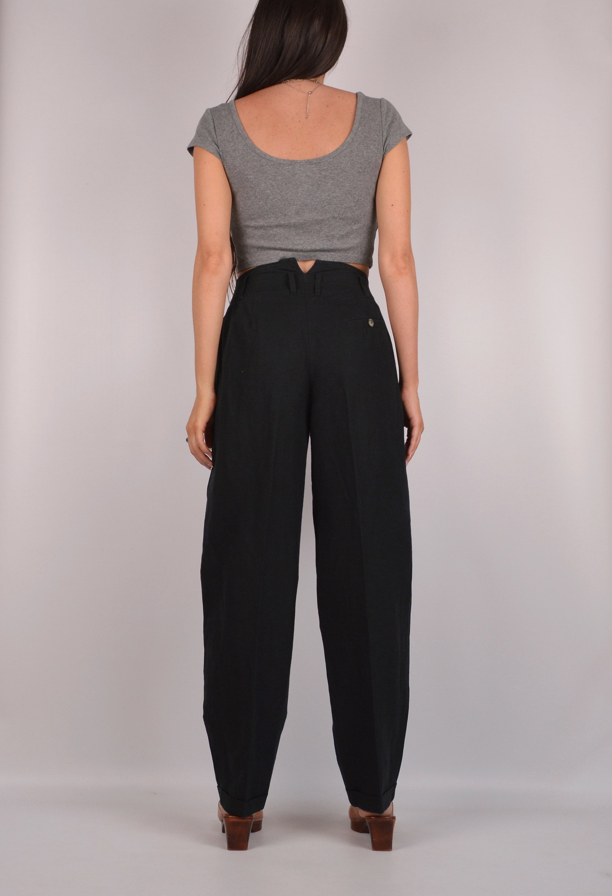 Vintage Linen Trousers / 27 High Waist