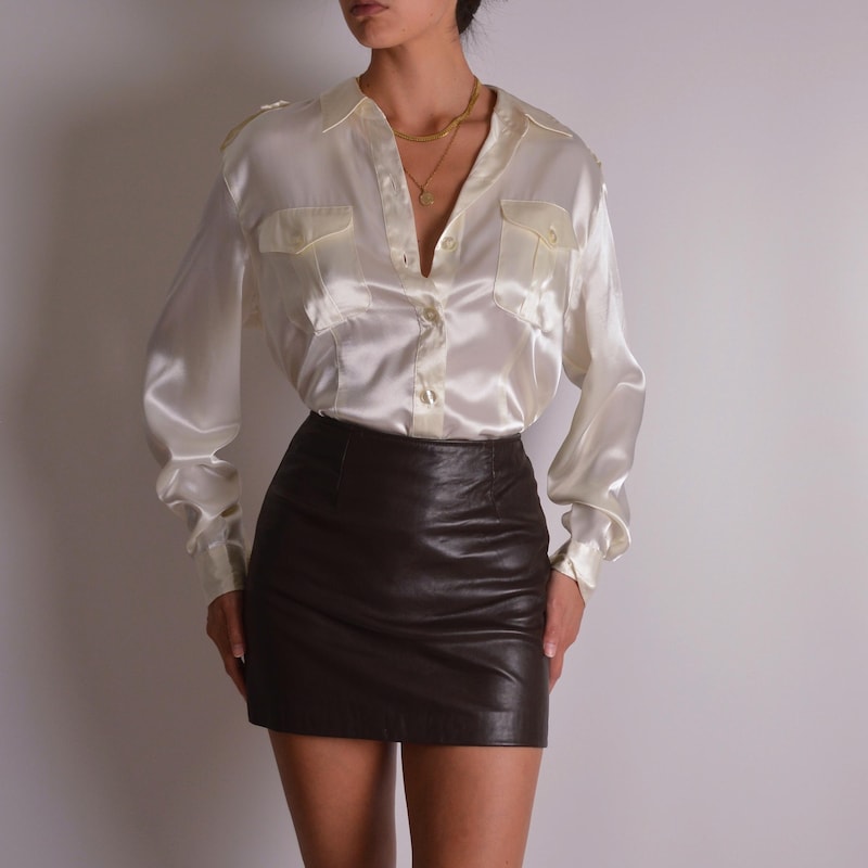 Vintage Satin Pleating Blouse Casual Office Blouse main image 1