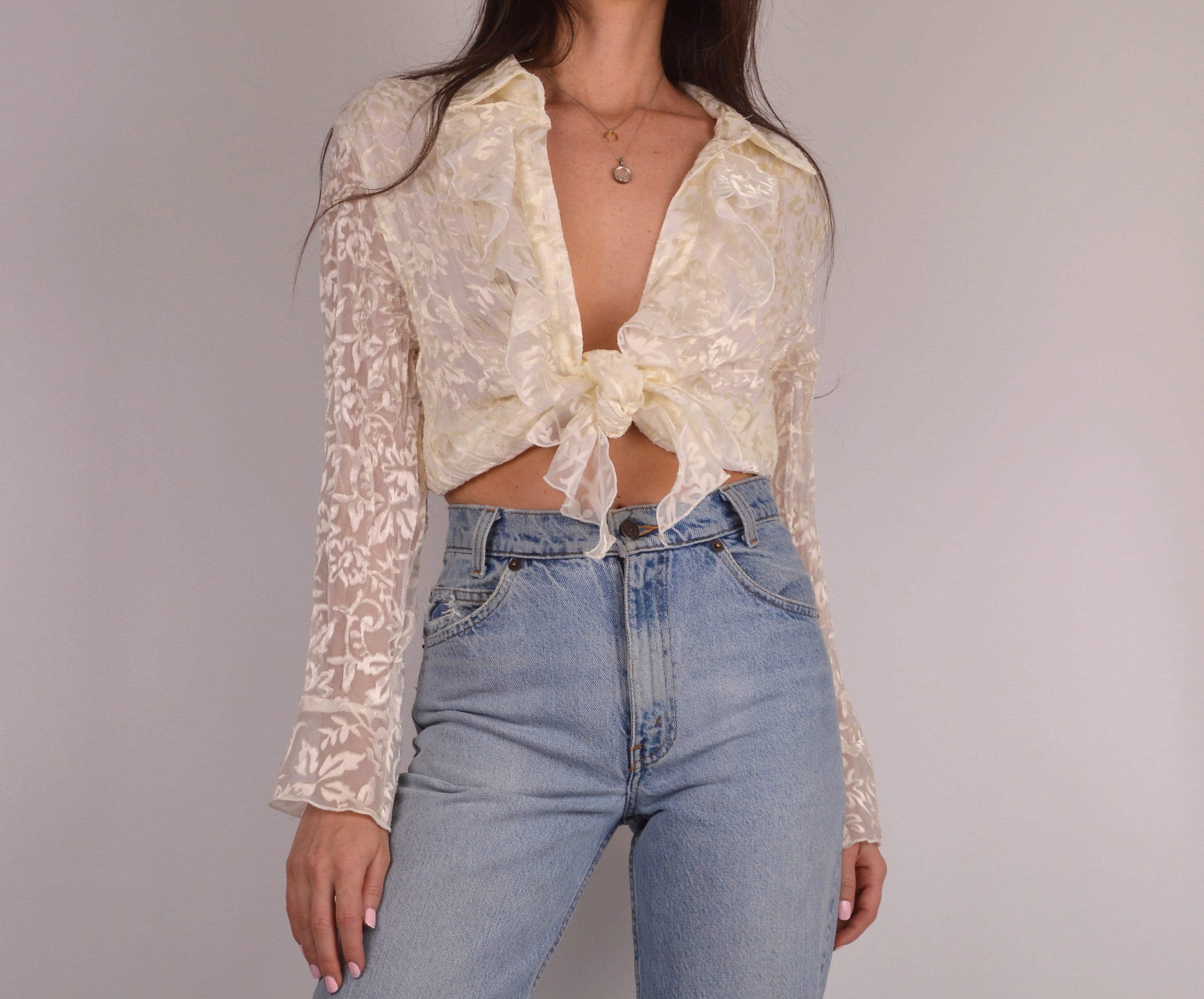 Vintage Cream Ruffle Blouse