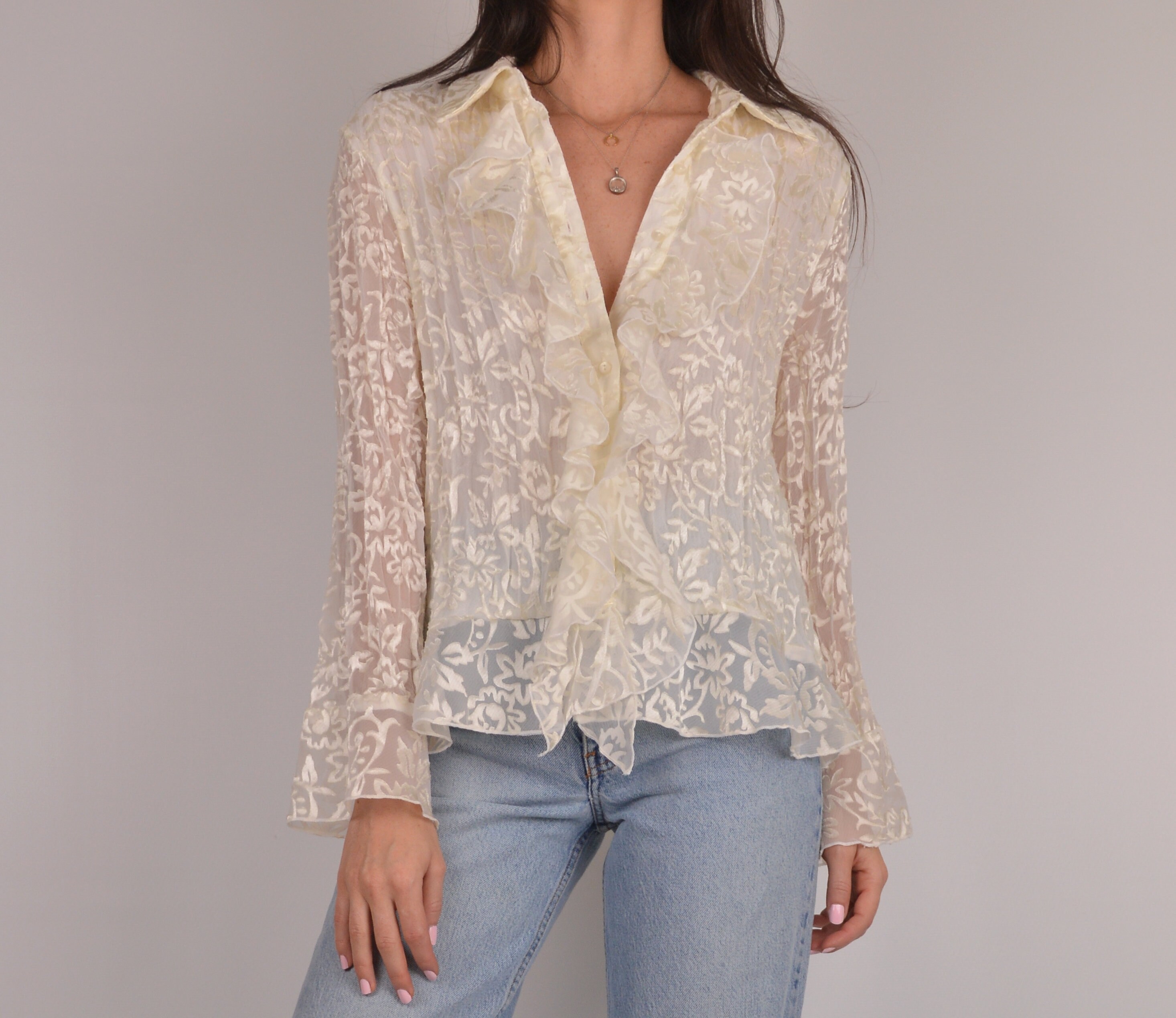 Vintage Cream Ruffle Blouse