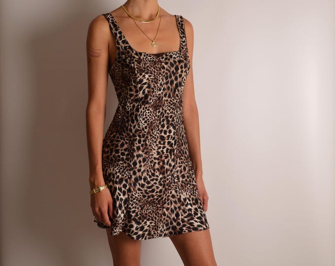 Vintage Leopard Silk Slip Dress (XS/S)