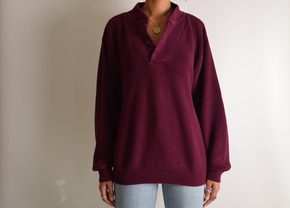 Burgundy Cotton Henley Sweater (M-XL) - image 4