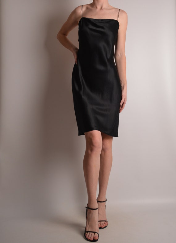 Vintage Black SILK Slip Dress (S) - image 7