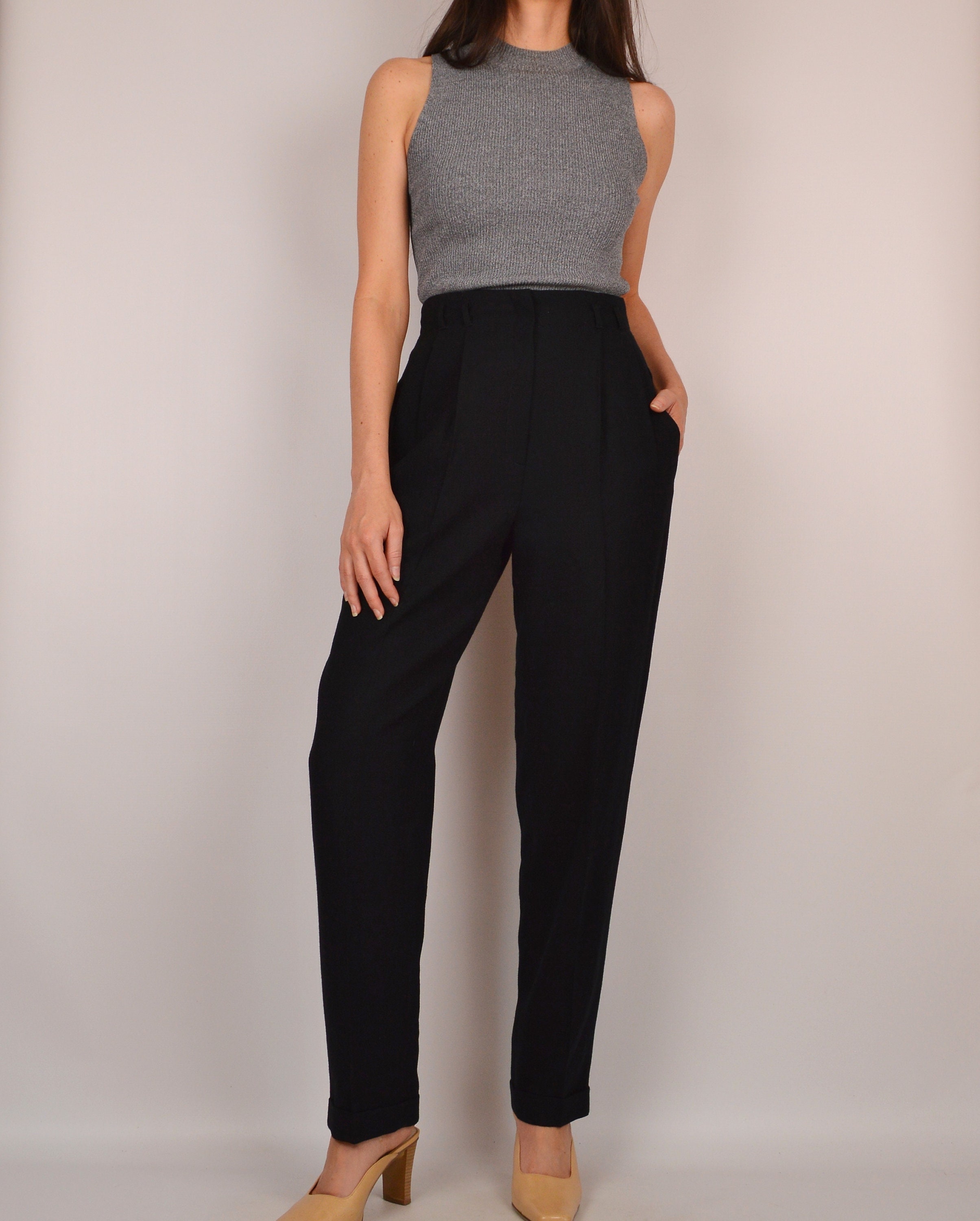 Vintage Gianni Black Wool Trousers (26W) High Waist