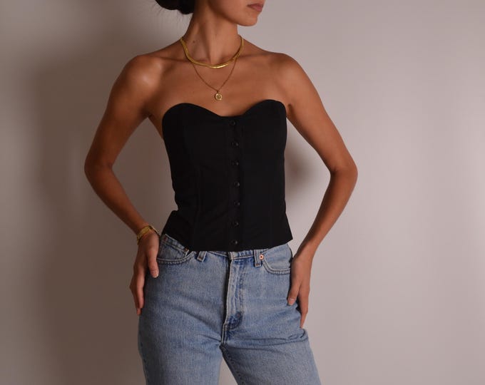 Black Cotton Bustier Top (S)