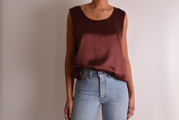 Vintage Chocolate Silk Tank (S-XL) - image 1