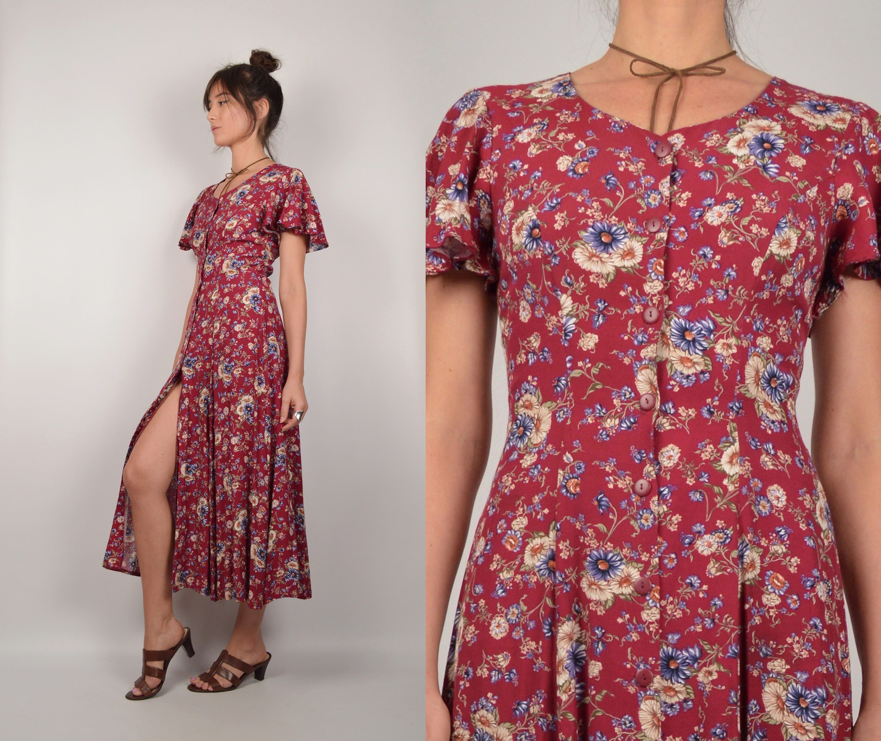 vintage floral midi dress