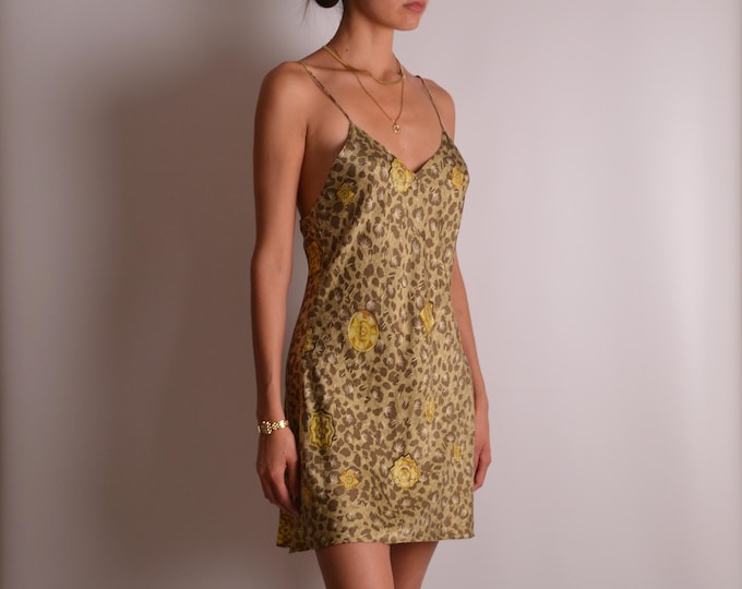 Vintage Animal Print Silk Slip Dress (S)