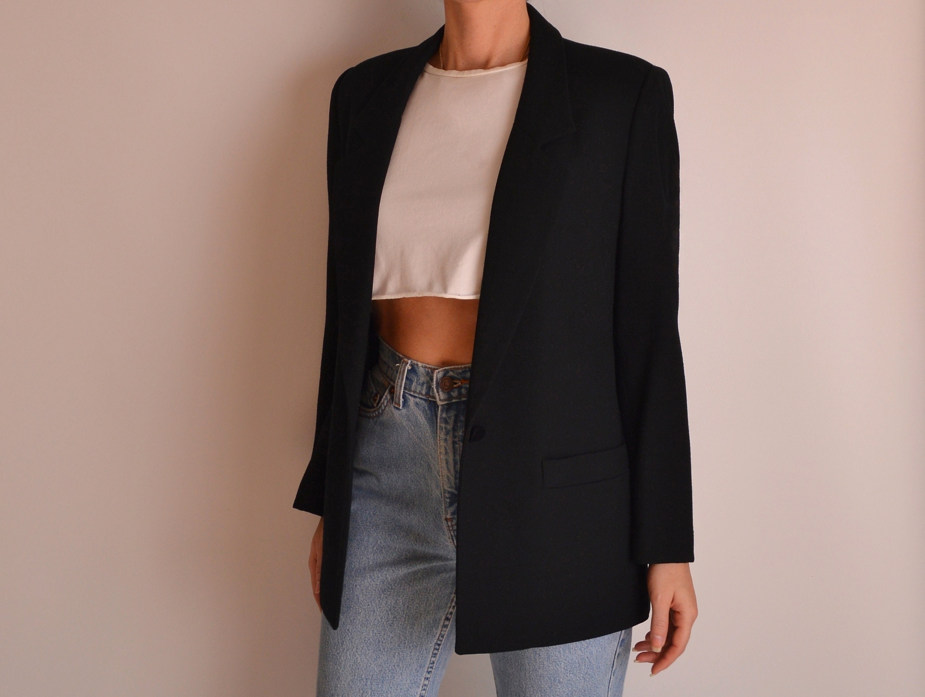 Vintage Black Wool Blazer (SM)