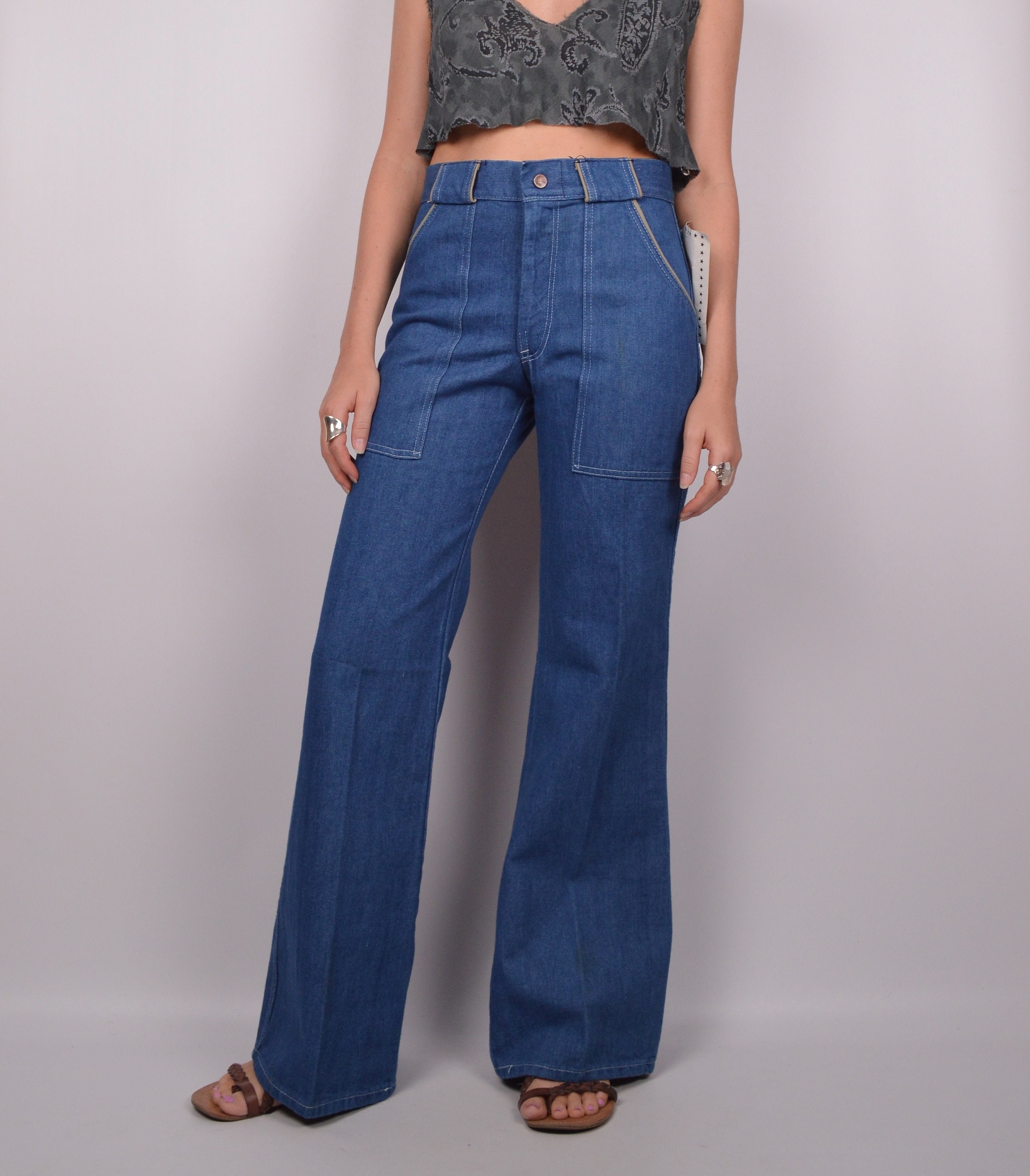 light blue raw star panel flare leg denim
