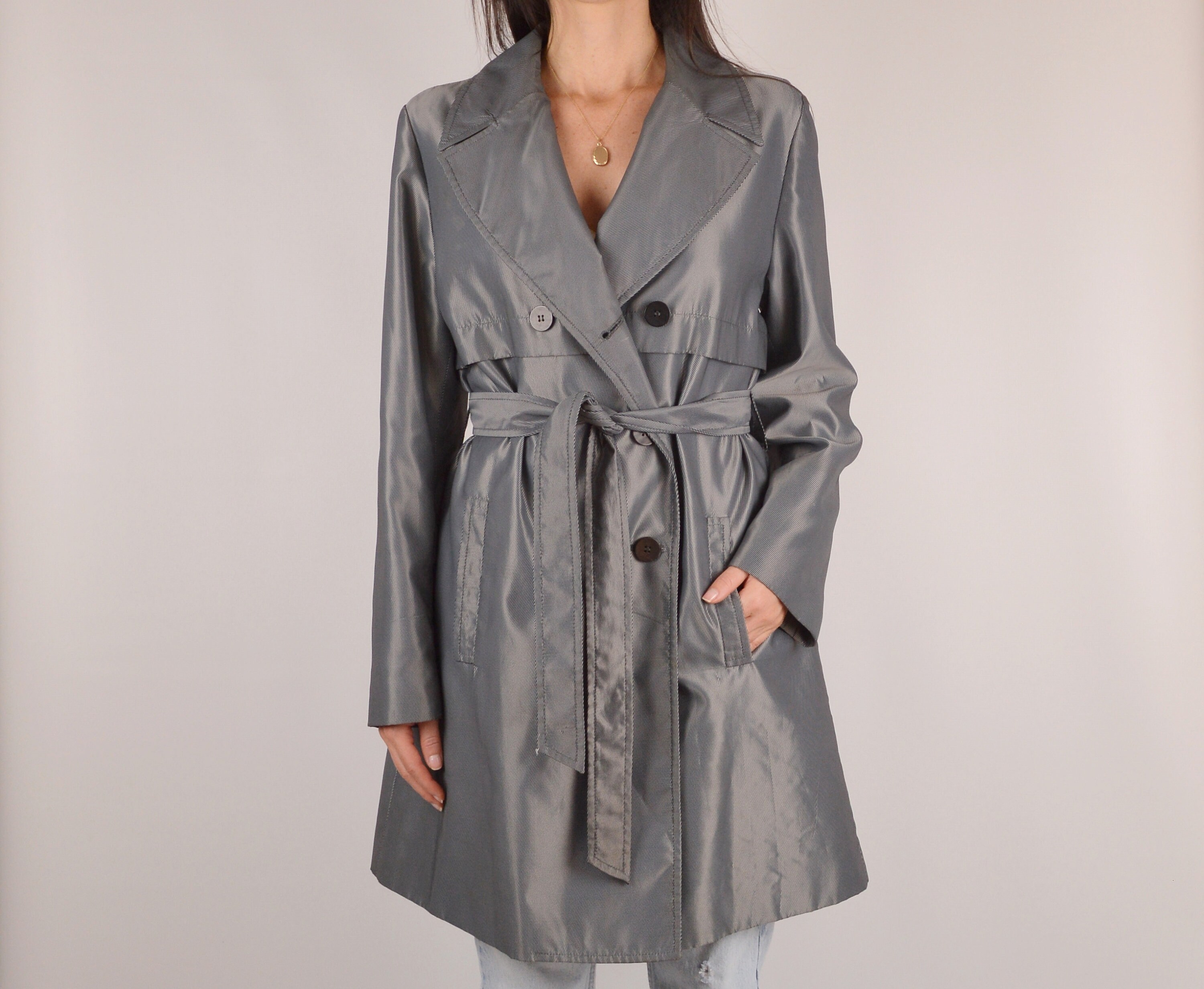 Vintage Metallic Vinyl Trench Coat (L)