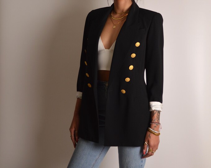 Vintage Black Blazer w/ Gold Buttons (S-M)