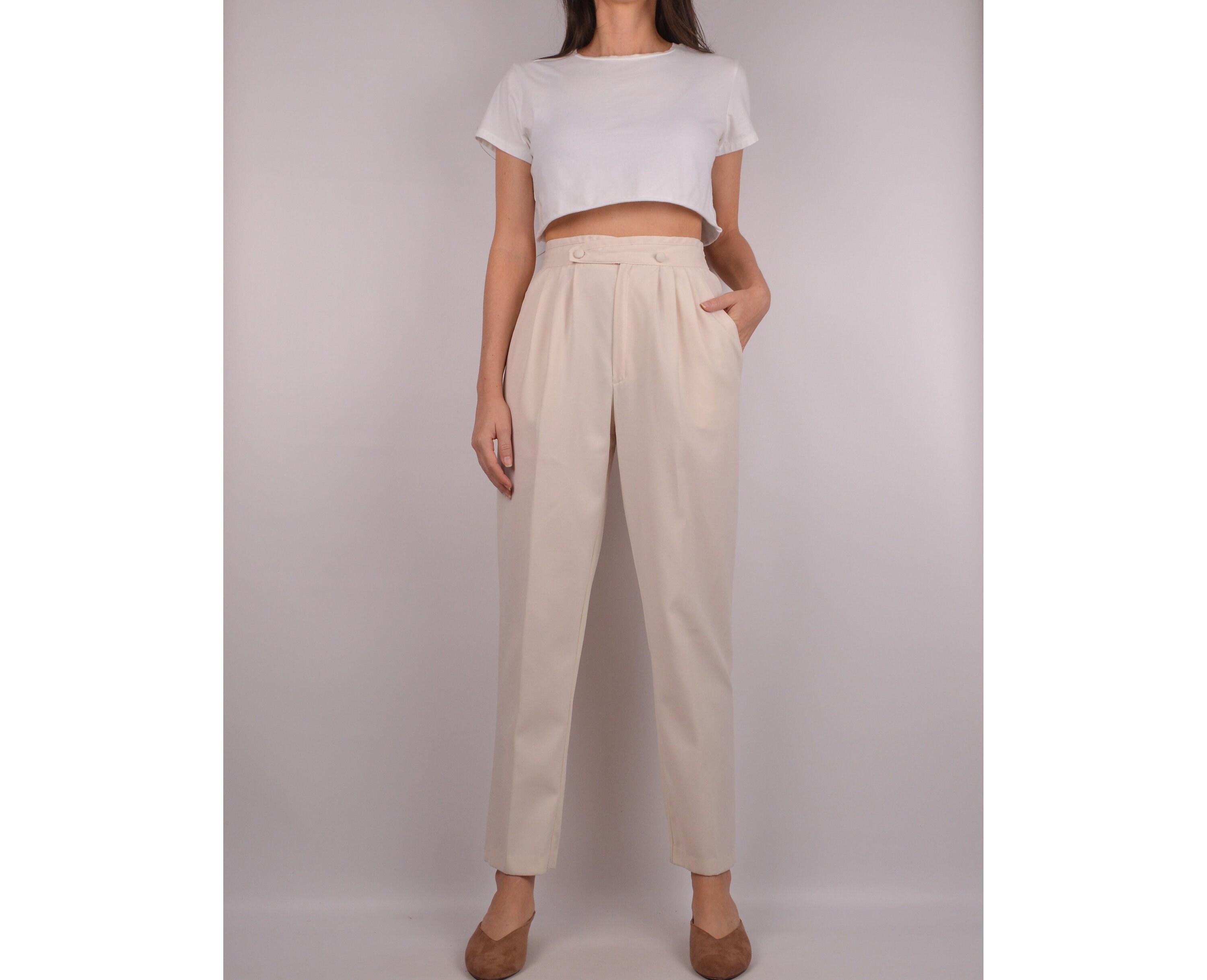 Vintage Cream Trousers / 26W High Waist