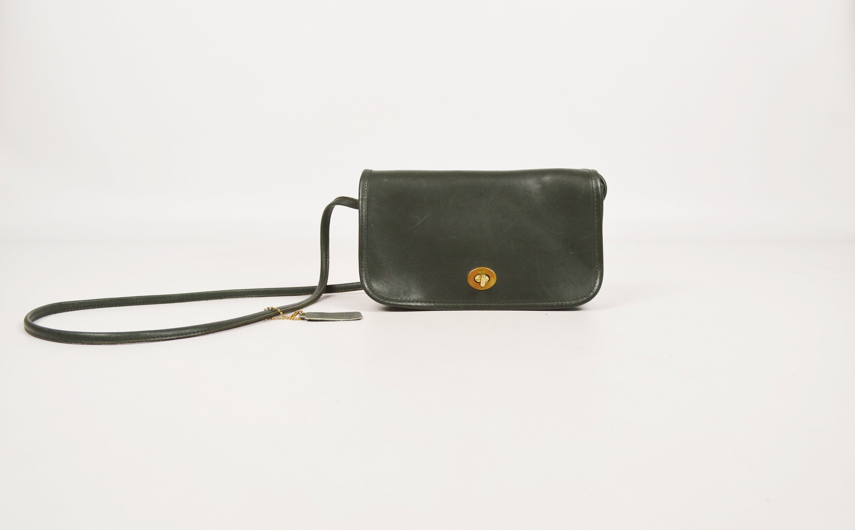 Vintage Coach Bag Penny Pocket Bag in Black Leather Crossbody 