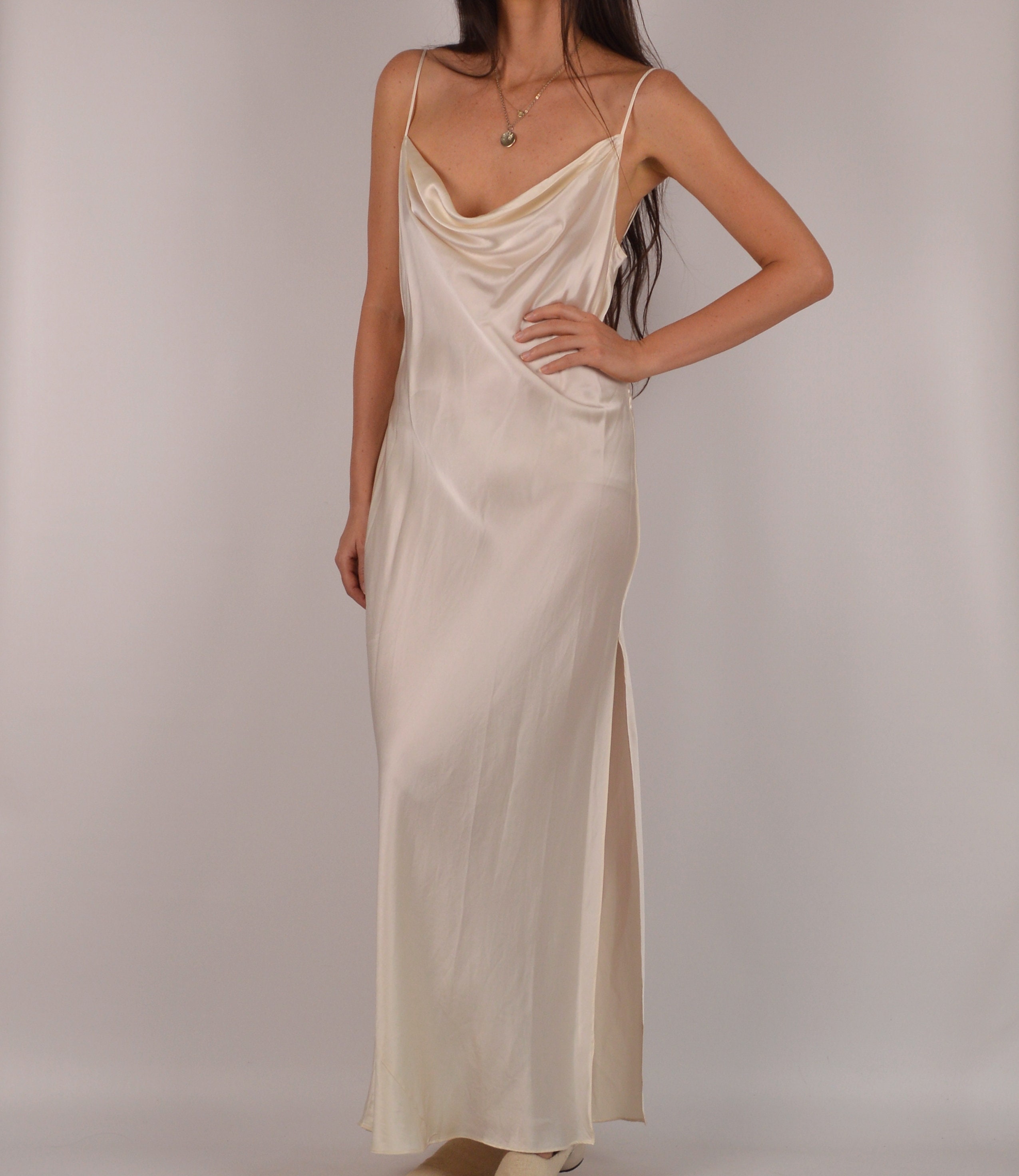 strapless silk slip dress