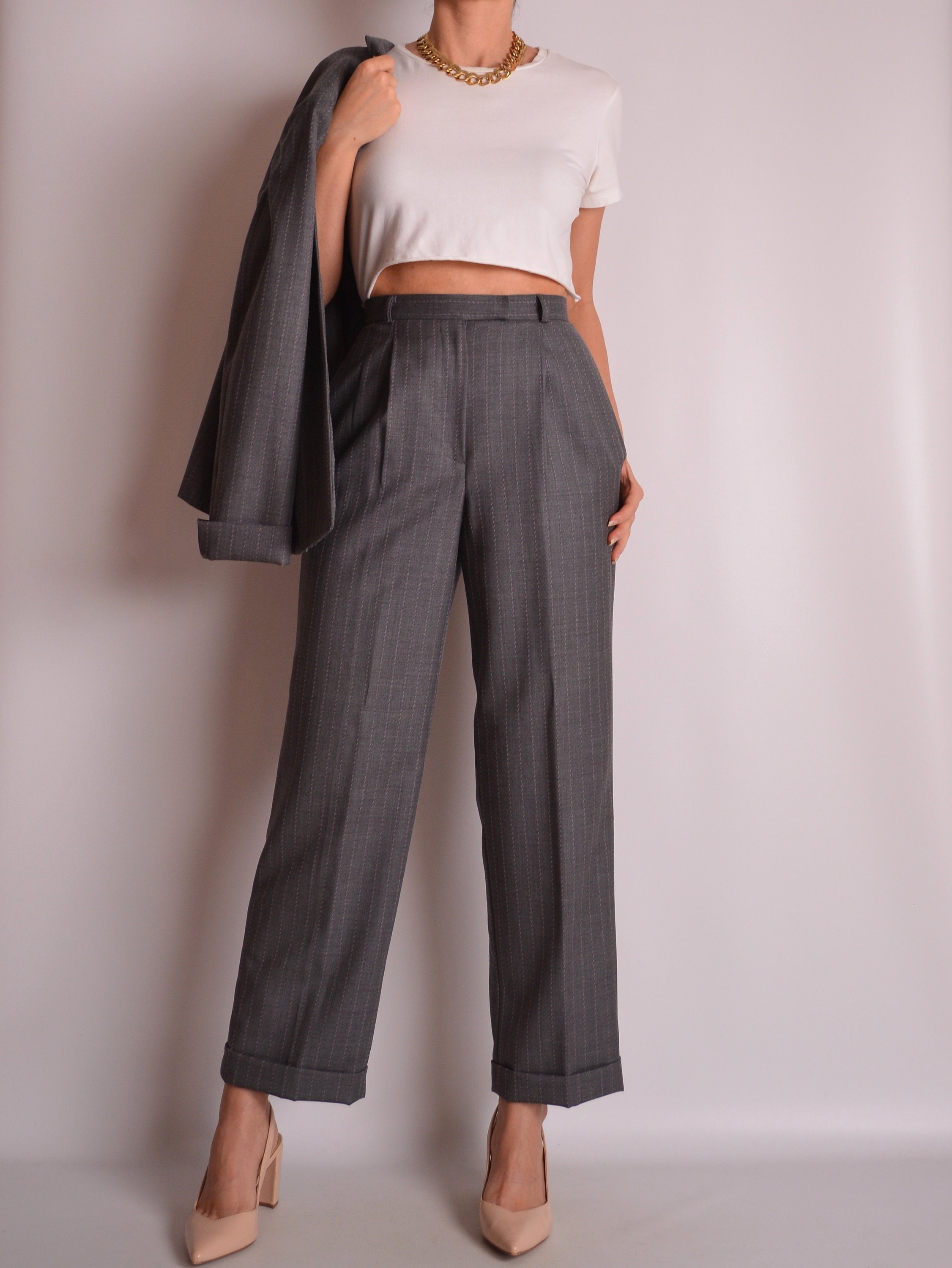 Vintage Gray Pinstripe Pantsuit (S)