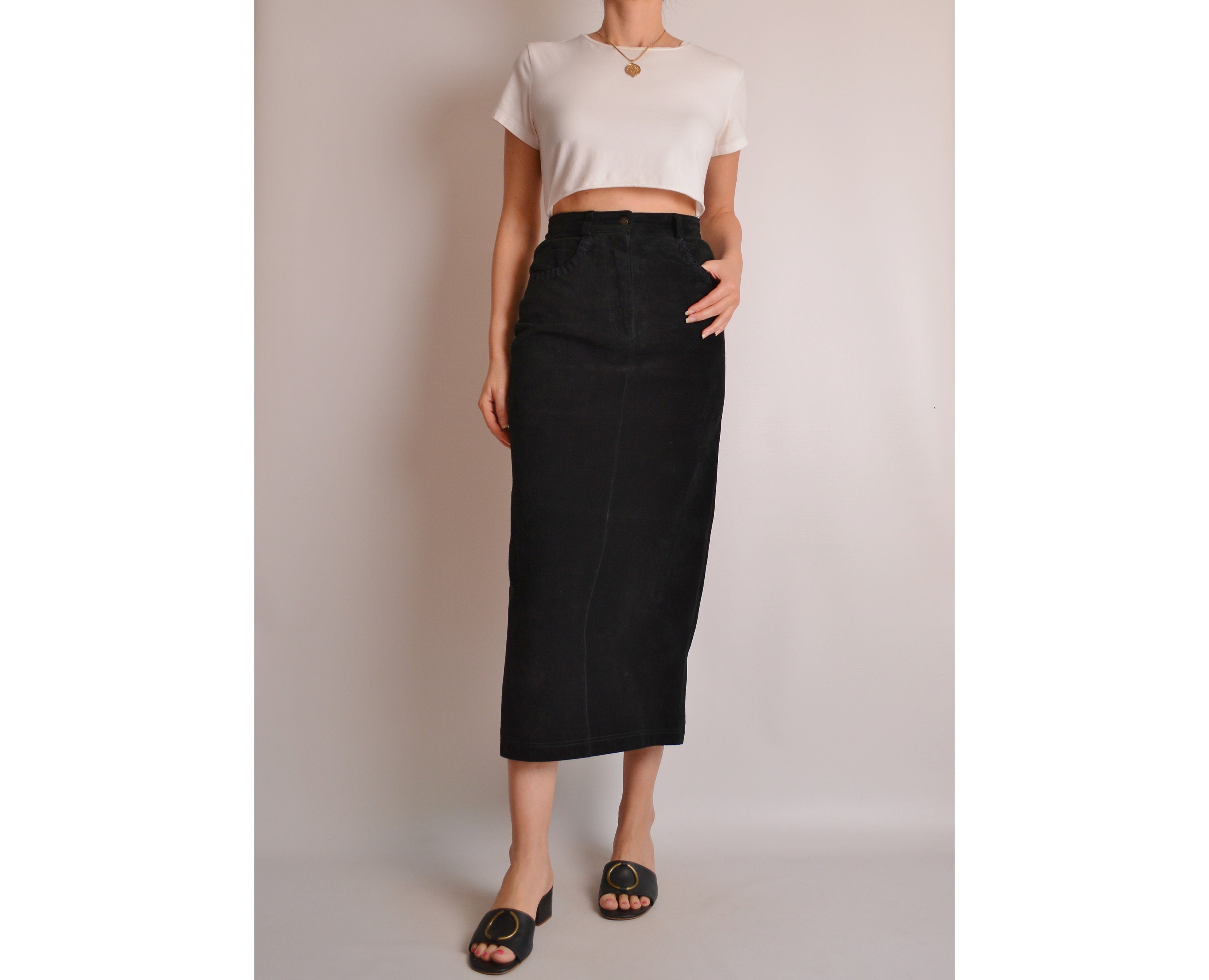 long black suede skirt