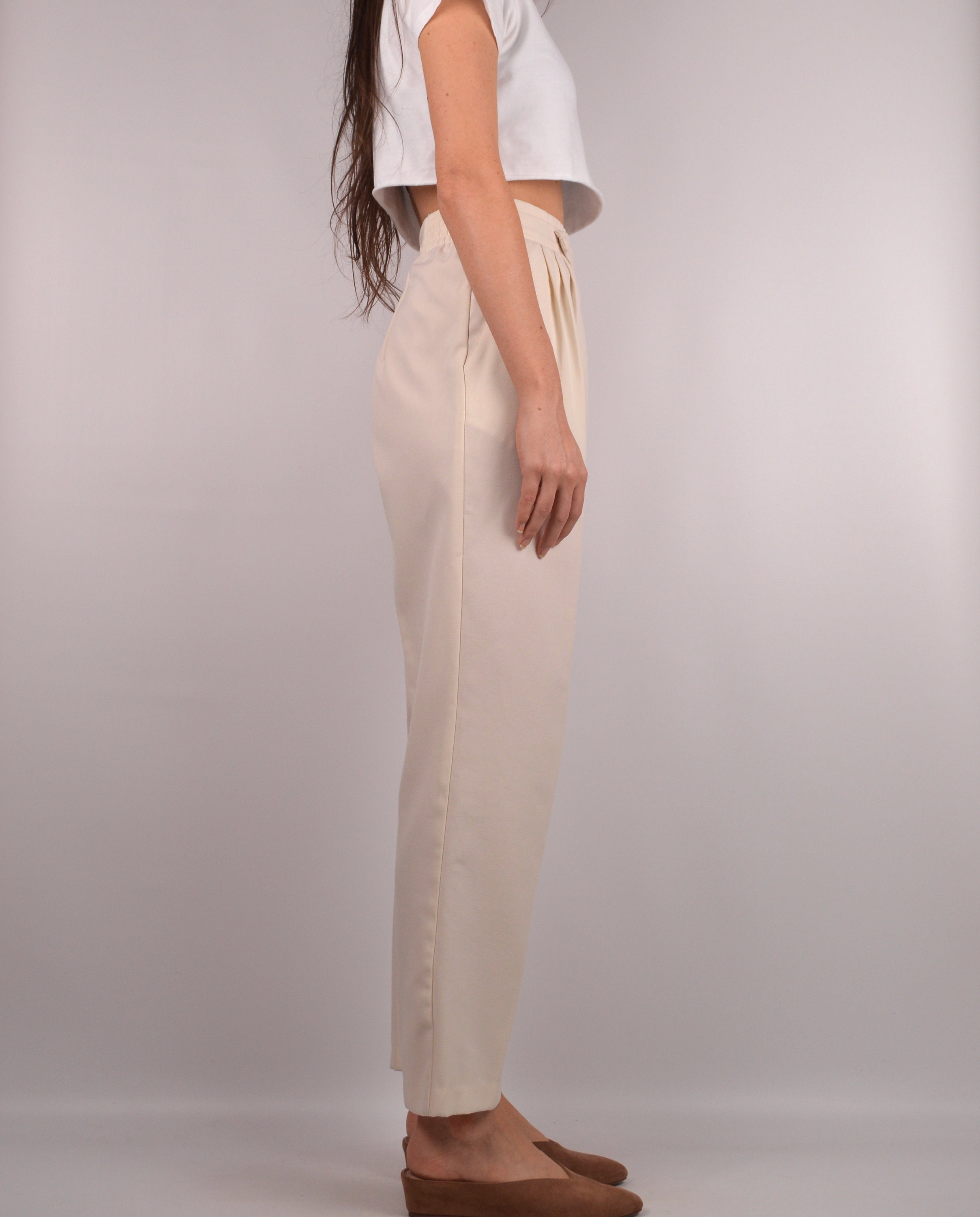 Vintage Cream Trousers / 26W High Waist