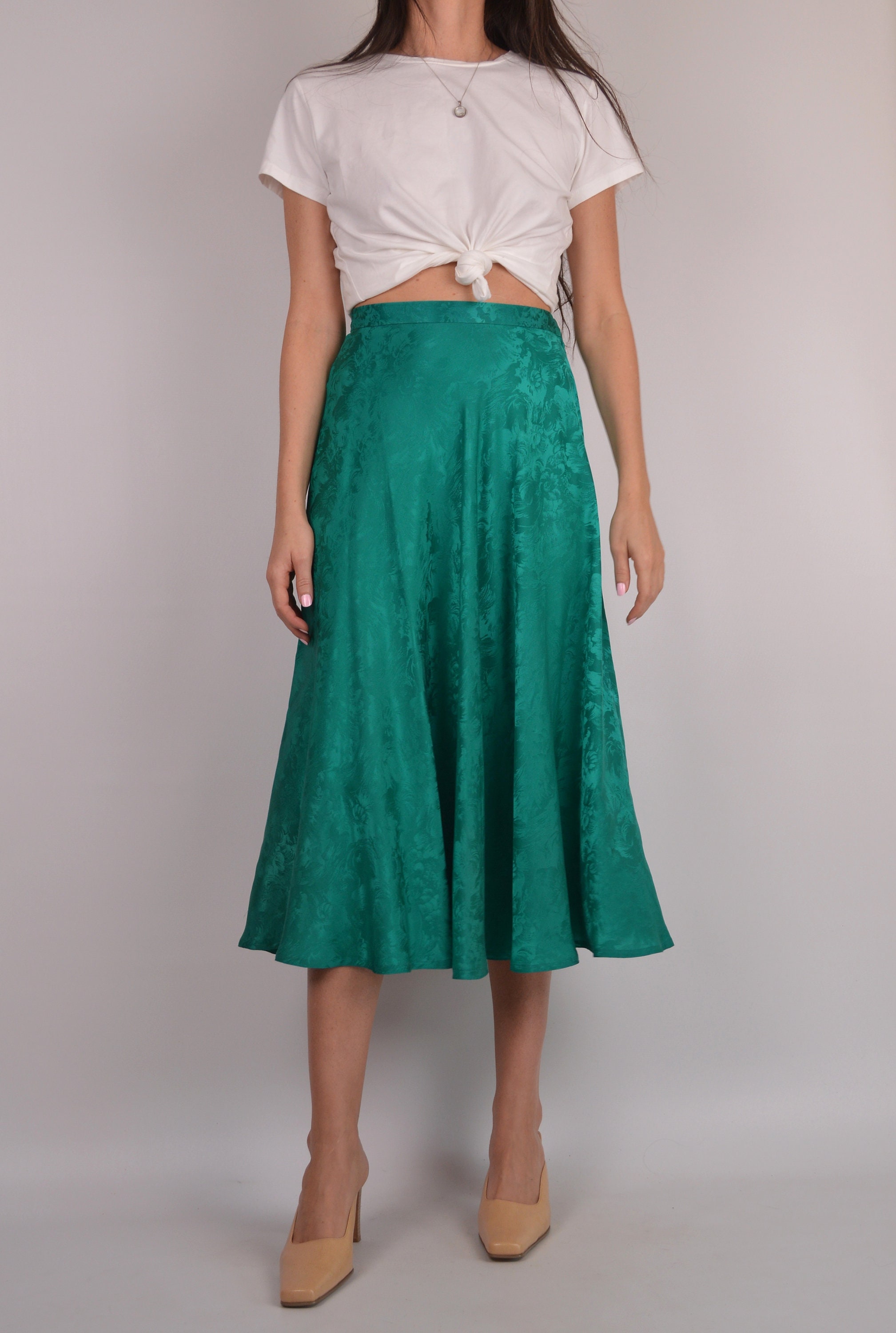 Vintage Emerald Silk Circle Skirt