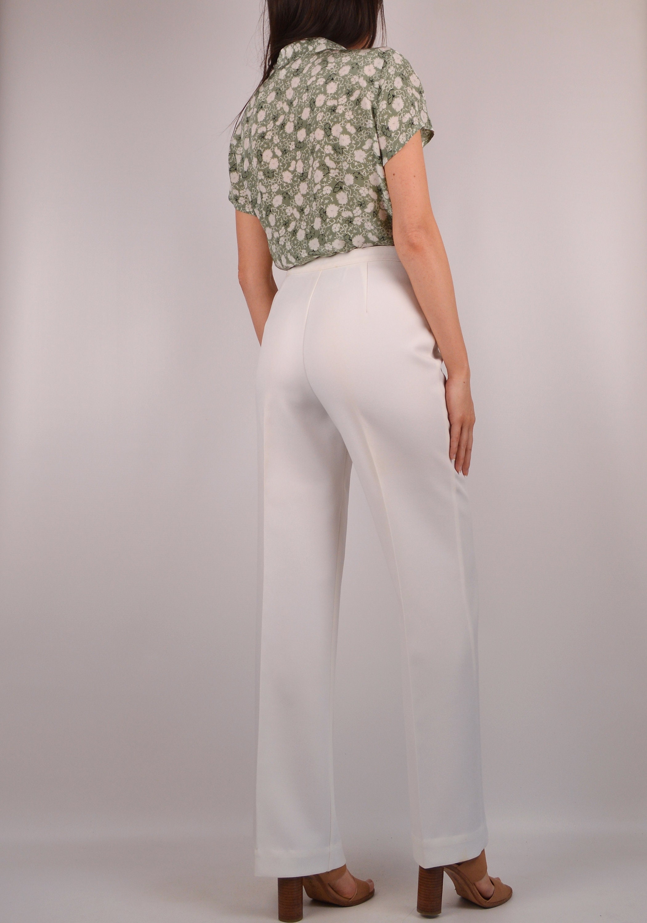 70's High Waist White Trousers (27W)