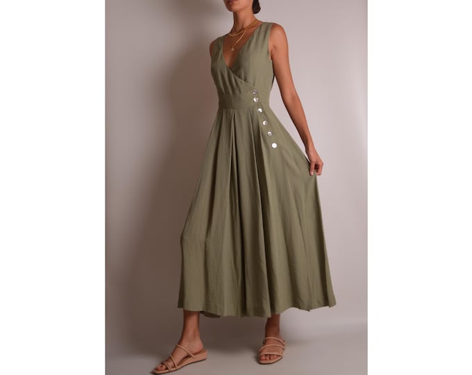 Vintage Sage Wrap Dress (S-M)