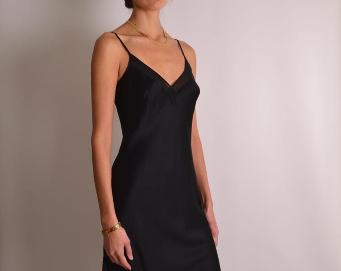 Vintage Black SILK Slip Dress (S)