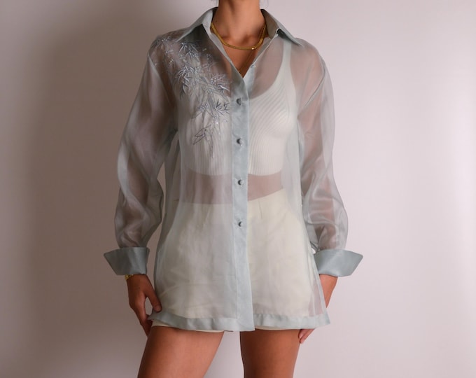 Sheer Organza Embroidered Blouse (S-L)