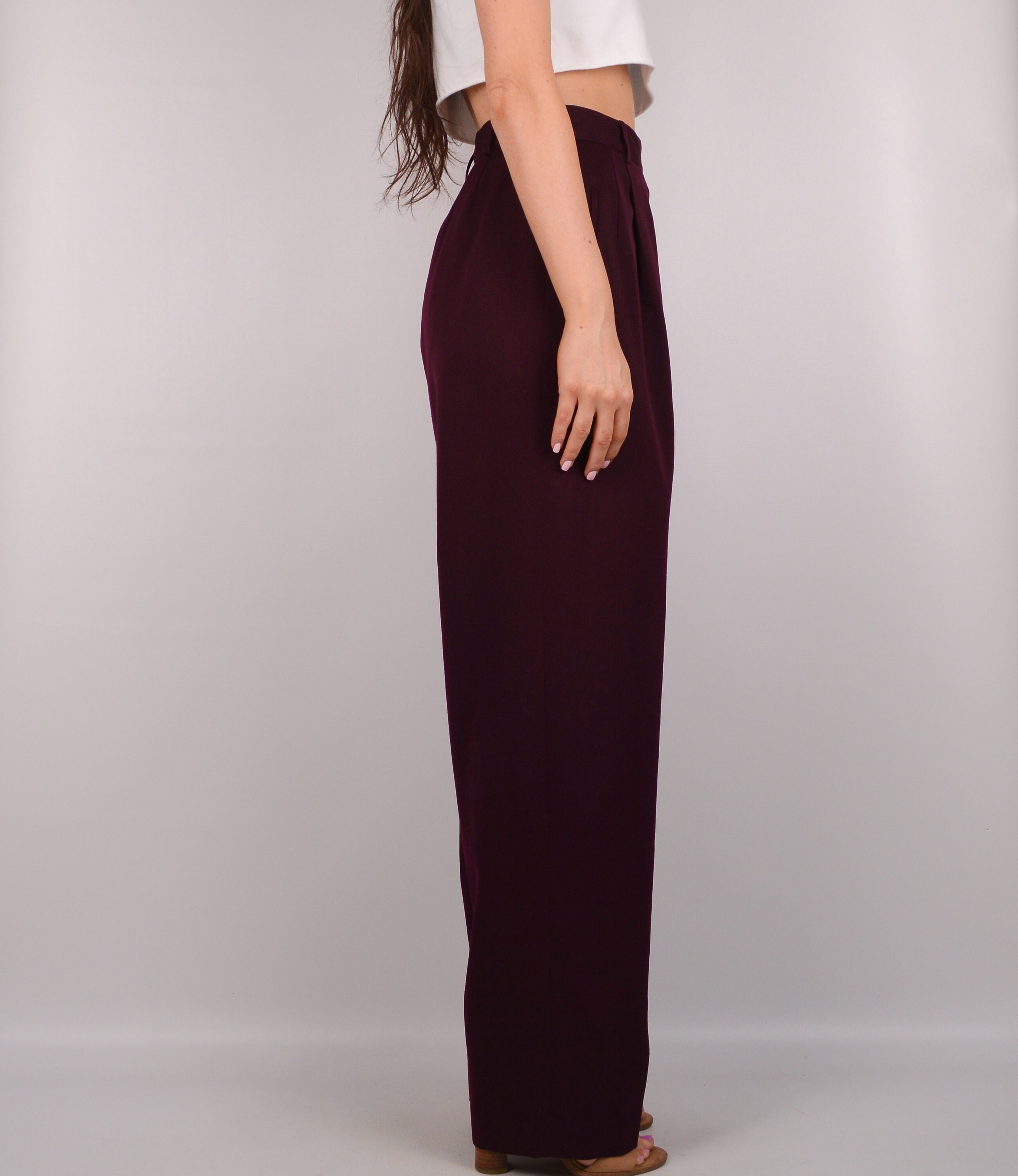 Vintage Burgundy Wool Trousers (28W) High Waist
