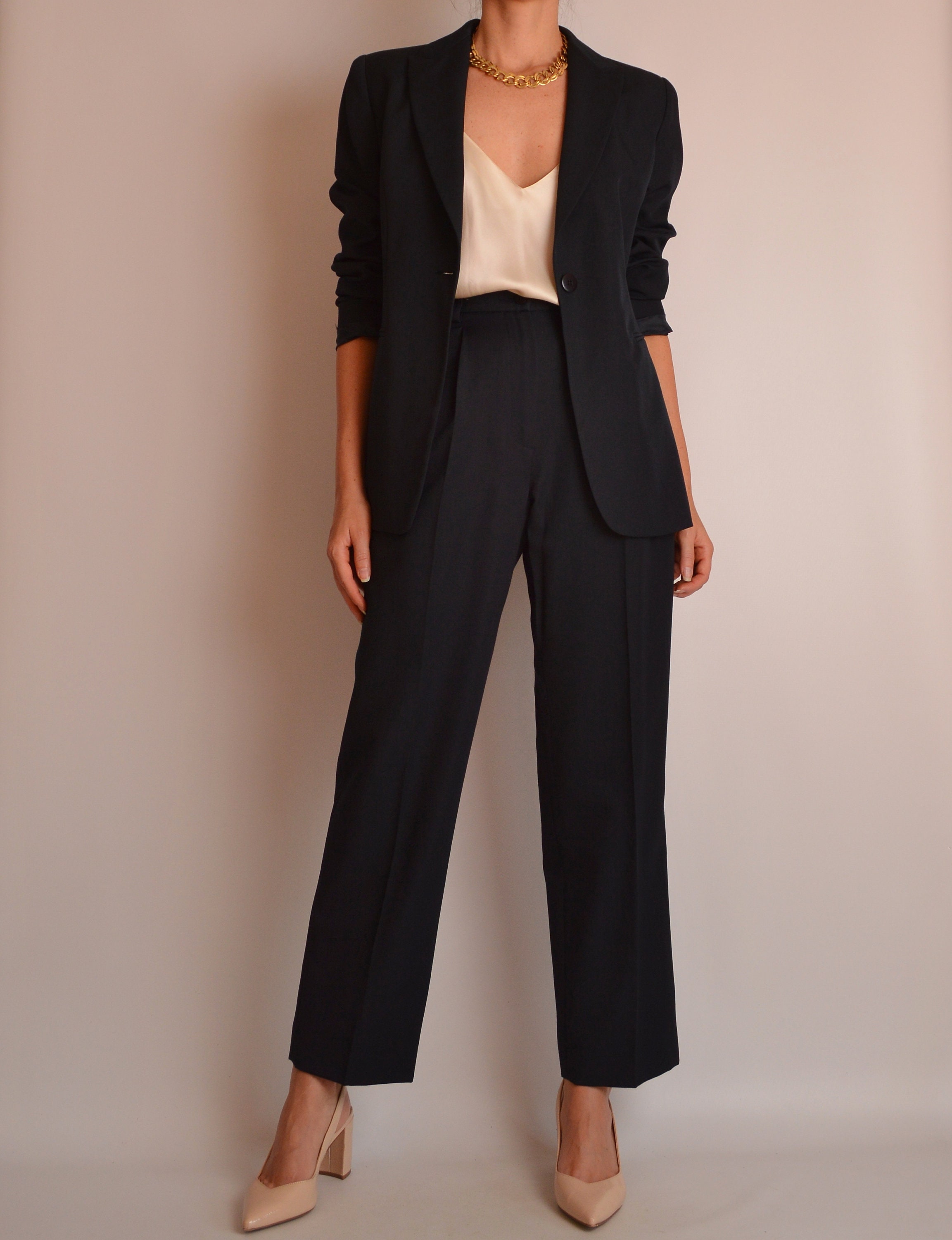 Vintage Navy Wool Pantsuit (S)