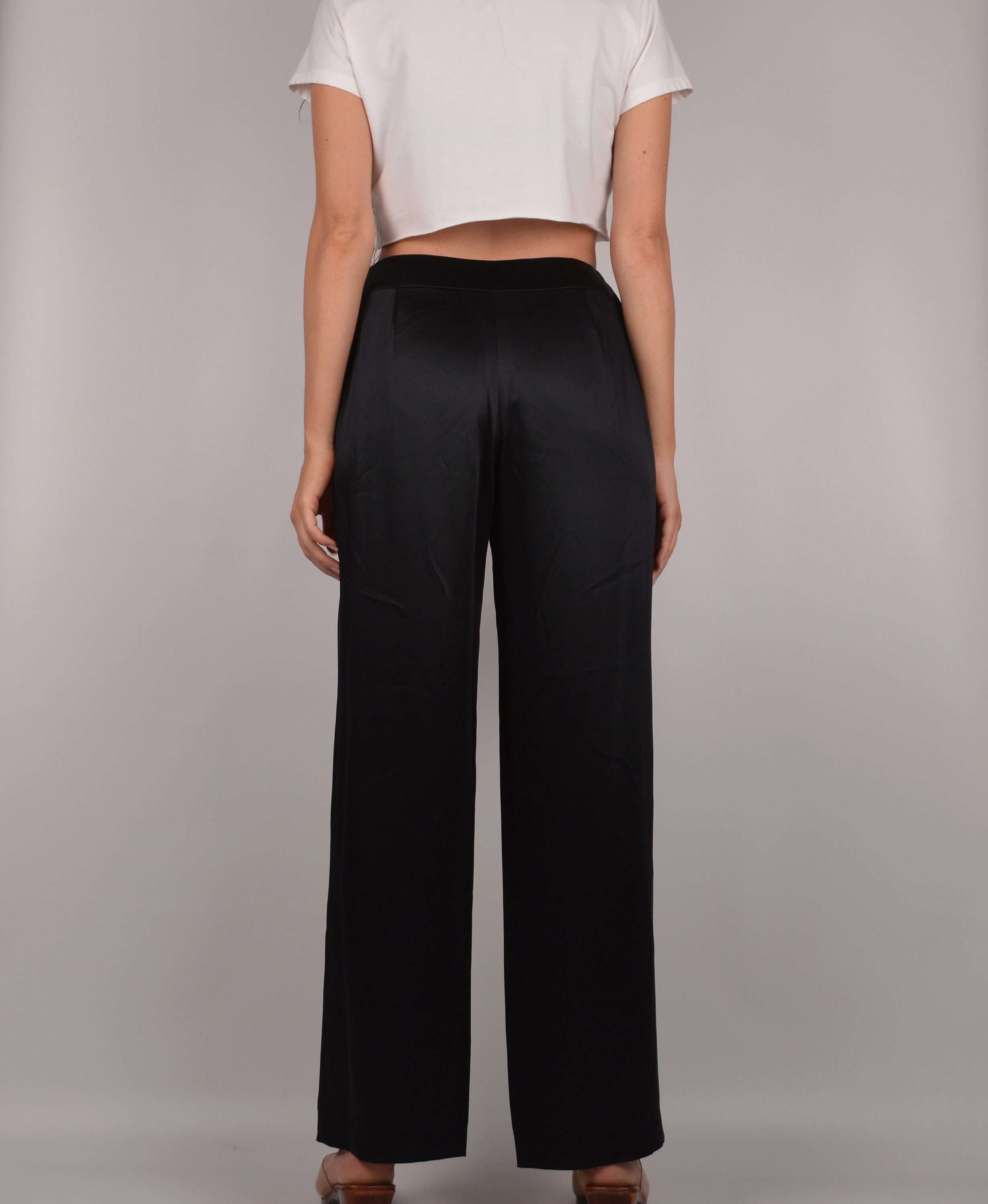 Black Silk Wide Leg Trousers / 27W