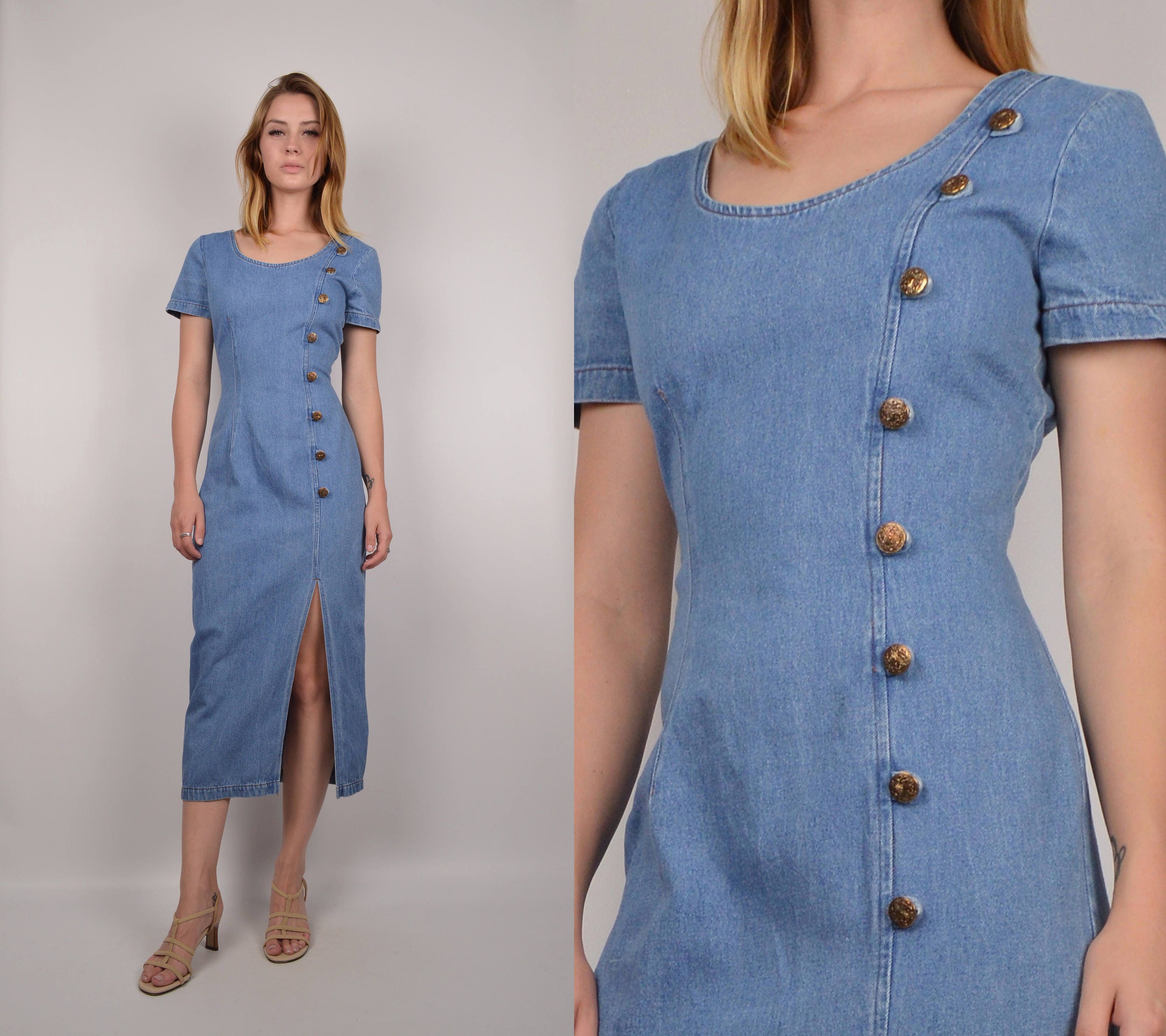 denim bodycon midi dress