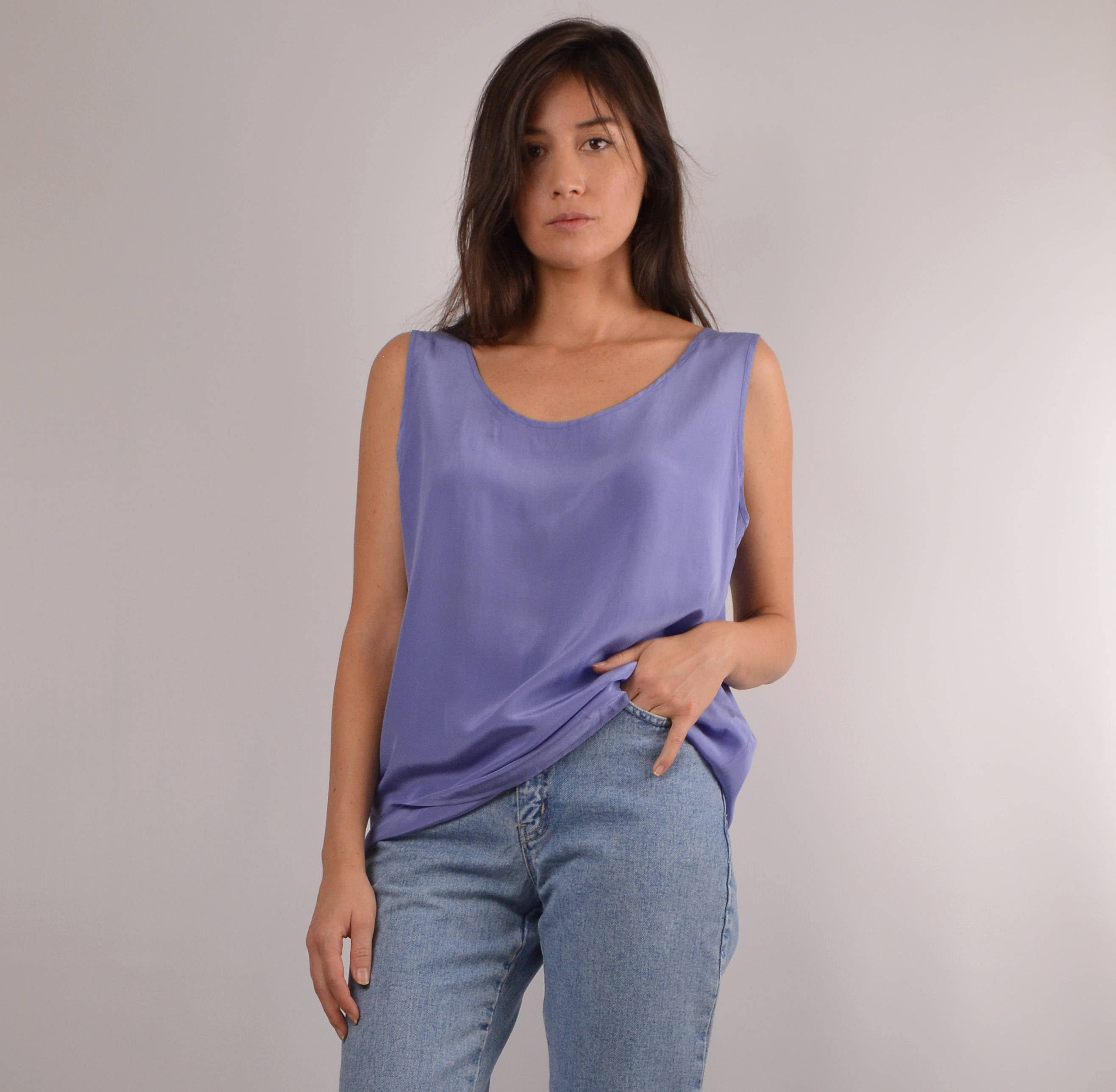 Silk Charmeuse Scoop Neck Tank Top