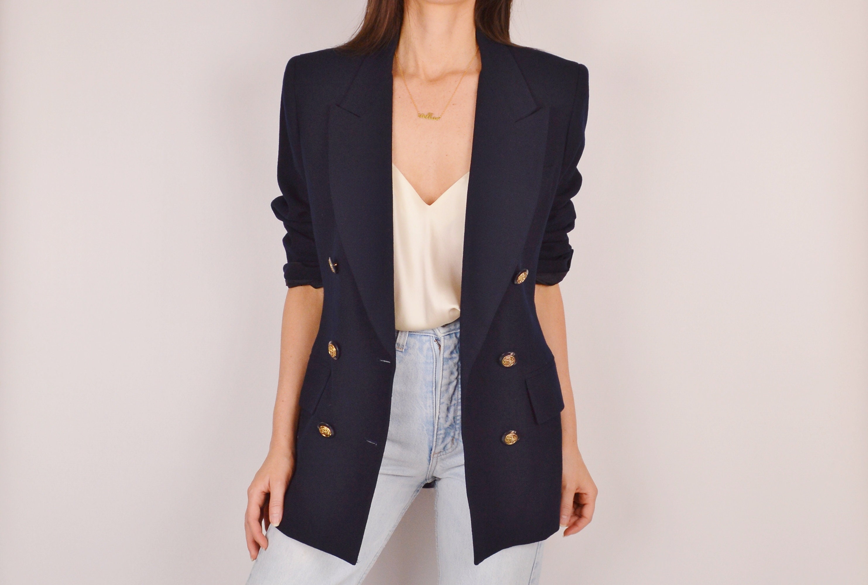 Vintage Navy Wool Blazer (SM)